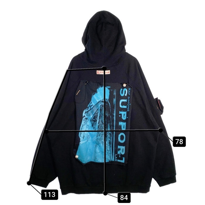RAF SIMONS ラフシモンズ 20SS Oversized Hoodie オーバーサイズ プルオーバースウェットパーカー ブラック パッチ ピン 201-175 Size M 福生店