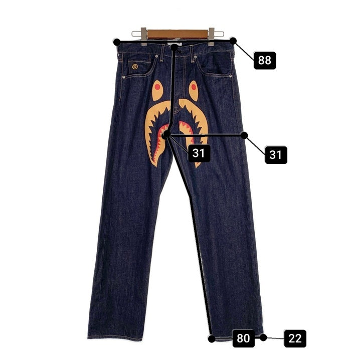 A BATHING APE アベイシングエイプ シャークペイント テーパードデニムパンツ ジーンズ インディゴ Size L 福生店