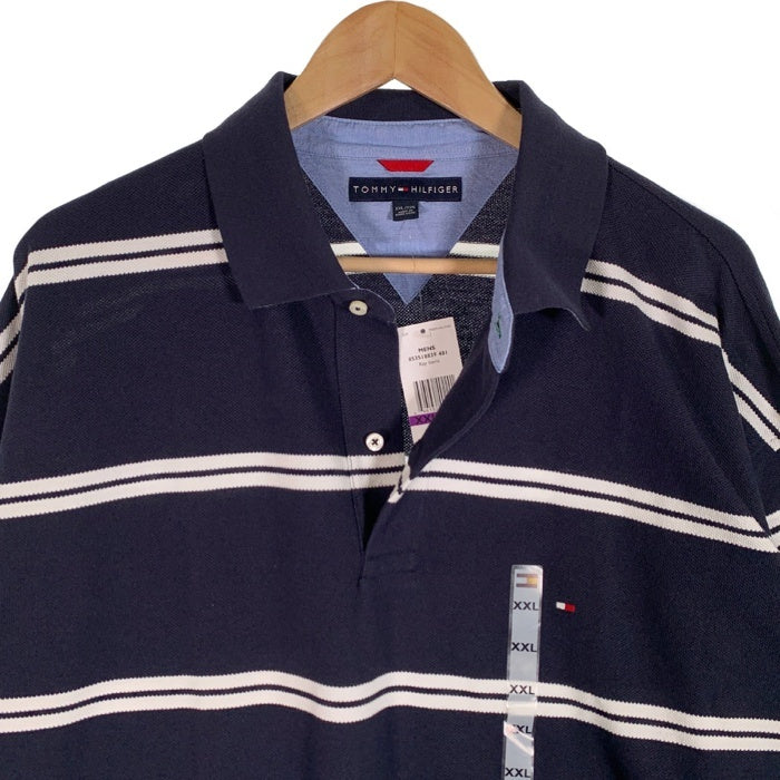 TOMMY HILFIGER トミーヒルフィガー 鹿の子 ボーダー ポロシャツ ネイビー Size XXL 福生店