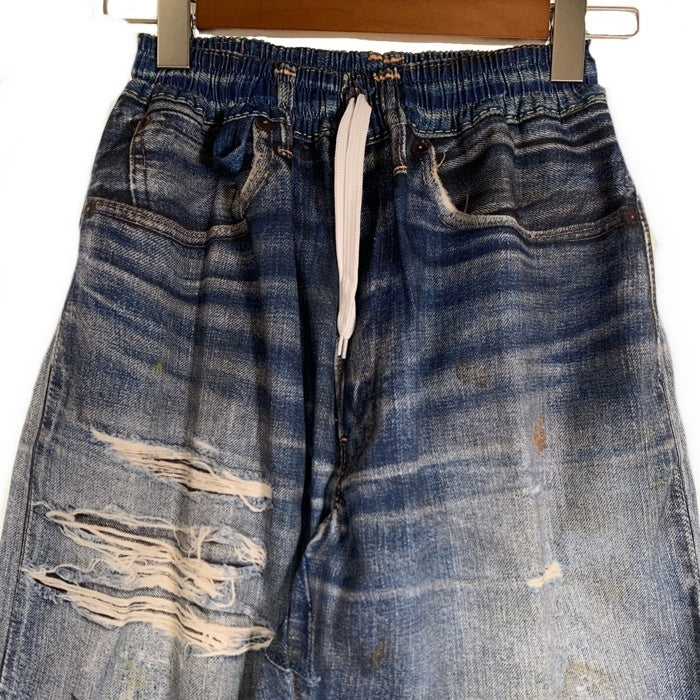 US アス Fake Vintage Denim Easy Pants フェイクヴィンテージデニム イージーパンツ 転写プリント インディゴ ライトブルー Size F 福生店
