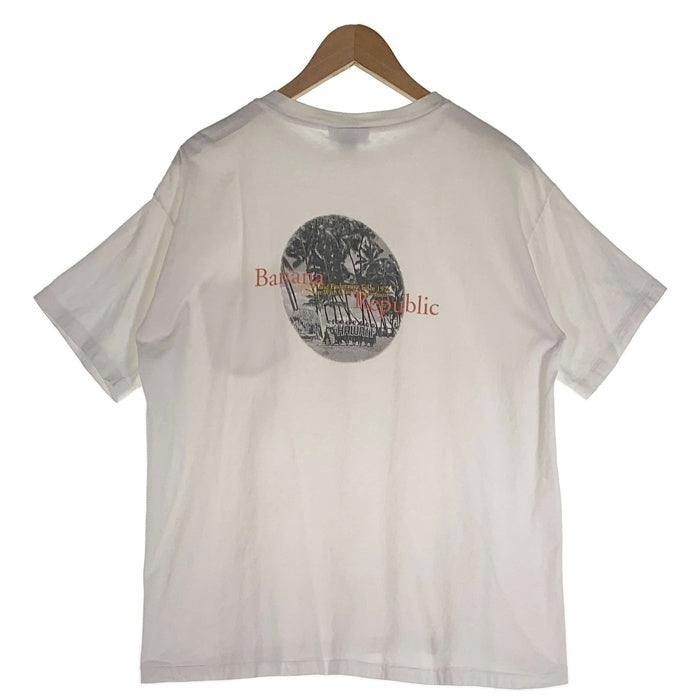 90`s BANANA REPUBLIC バナナリパブリック プリント ポケットTシャツ ホワイト USA製 Size M 福生店