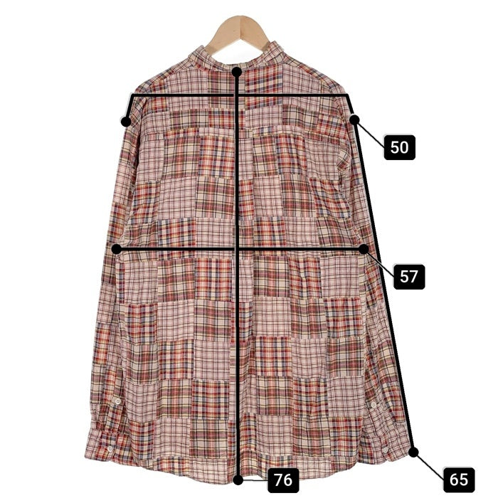 90's STUSSY ステューシー コットン パッチワークチェックシャツ 長袖 ドラゴン刺繡 マルチ インド製 紺タグ Size L 福生店