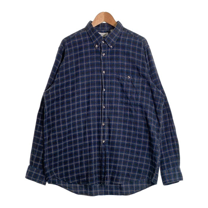 80-90's SEARS シアーズ ボタンダウン フランネルチェックシャツ ブルー Size XL 福生店