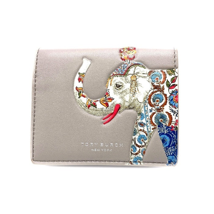 TORY BURCH トリーバーチ 二つ折り財布 像刺繡 グレー 瑞穂店