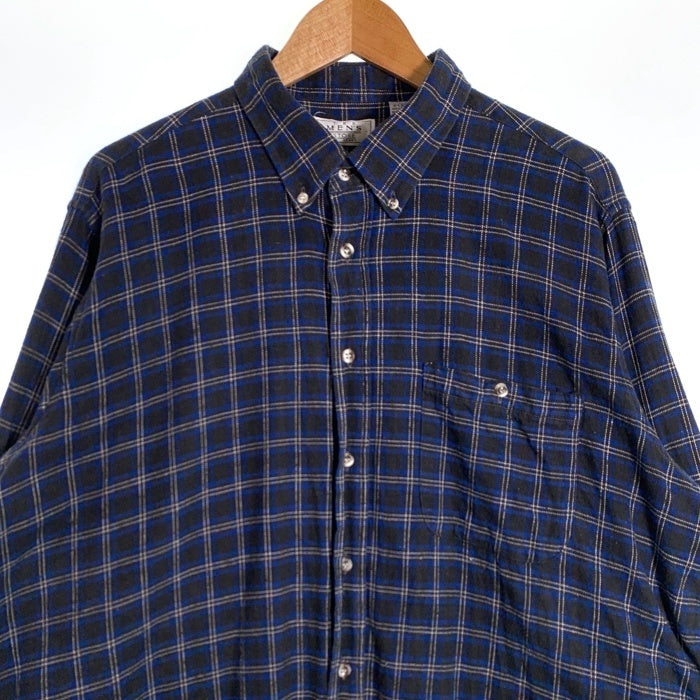 80-90's SEARS シアーズ ボタンダウン フランネルチェックシャツ ブルー Size XL 福生店