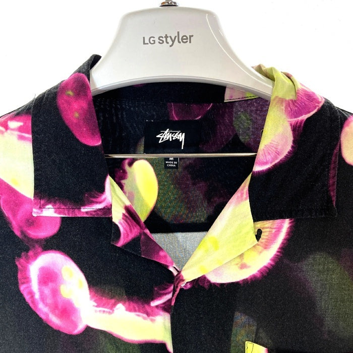 STUSSY ステューシー JELLY FISH PRINTED SHIRT クラゲプリント オープンカラーシャツ ブラック sizeM 瑞穂店