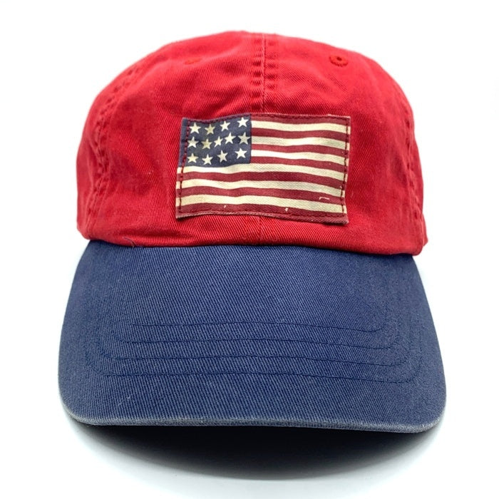 90's Polo By Ralph Lauren ポロバイラルフローレン アメリカ国旗 星条旗 パッチ 6パネル キャップ レッド ネイビー 福生店