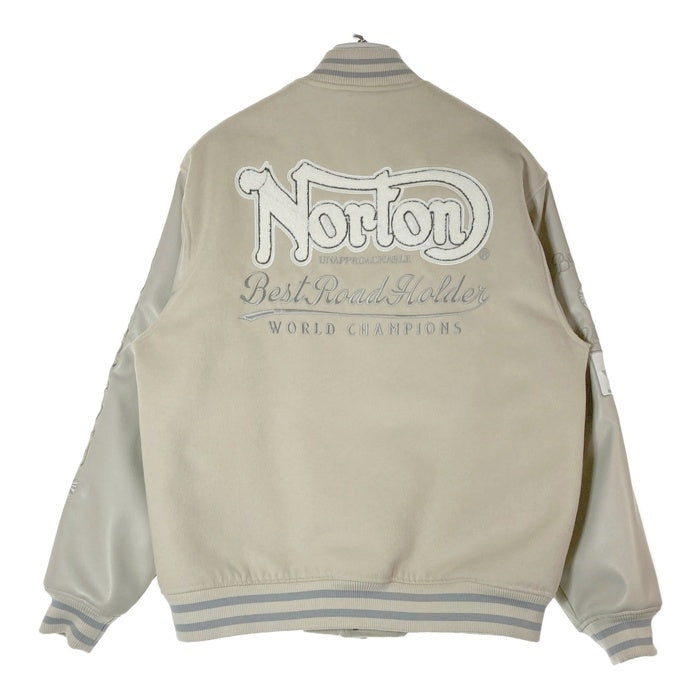Norton ノートン 243N1707 ワッペン 刺繡 スタジャン ジャケット 袖フェイクレザー オフホワイト SizeXL 瑞穂店
