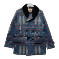 ADJUSTABLE COSTUME アジャスタブルコスチューム ネイティブ柄 ダブルブレスト ショールカラーコート グレー Size 38 瑞穂店