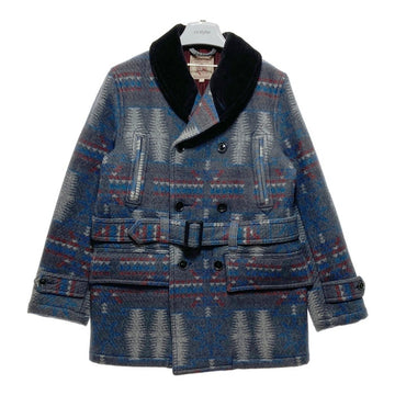 ADJUSTABLE COSTUME アジャスタブルコスチューム ネイティブ柄 ダブルブレスト ショールカラーコート グレー Size 38 瑞穂店