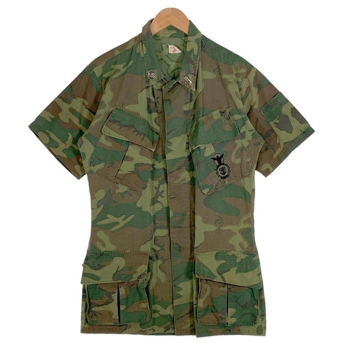 60's U.S.ARMY 米軍 Jungle Fatigue Jacket ジャングルファテイーグジャケット 半袖 シャツ 68年会計 ウッドランドカモ 8415-945-7656 Size M-R 福生店