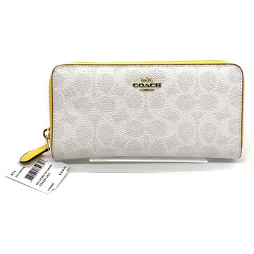 COACH コーチ 814 シグネチャー PVCレザー ラウンドファスナーウォレット 長財布 ホワイト イエロー 福生店
