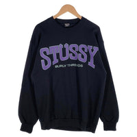 80-90's STUSSY ステューシー BURLY THREADS 両面プリント クルーネックスウェットトレーナー ブラック USA製 オールド Size L 福生店