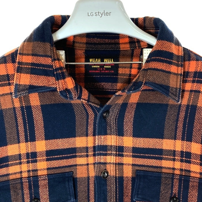 UES ウエス 猫目ボタン ヘビーネルシャツ ブラックxオレンジ size5 瑞穂店