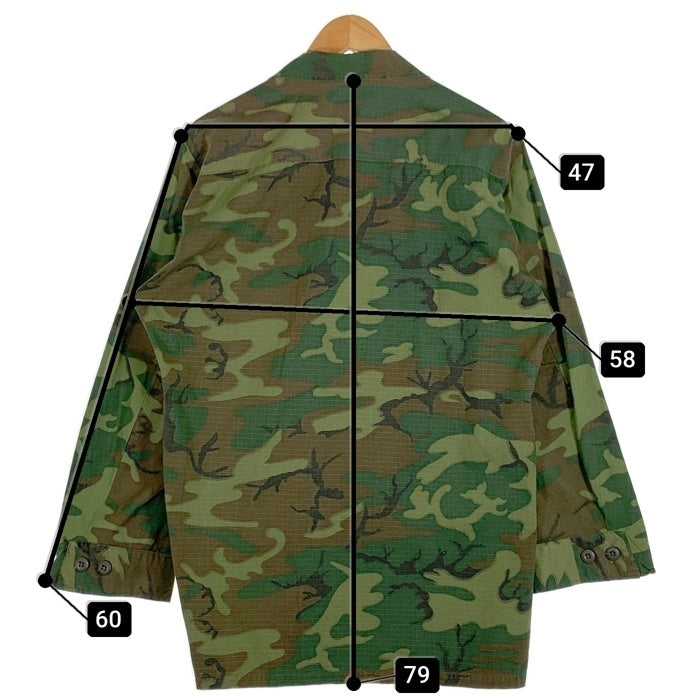 60’s U.S.ARMY 米軍 ジャングルファティーグ ミリタリージャケット カモフラージュ リップストップ 69年会計 8415-945-7656 Size M-R 福生店