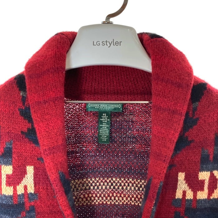 LAUREN JEANS COMPANY RALPH LAUREN ローレンジーンズ ラルフローレン ネイティブ柄 ショールカラー ガウンニット レッド sizePS 瑞穂店
