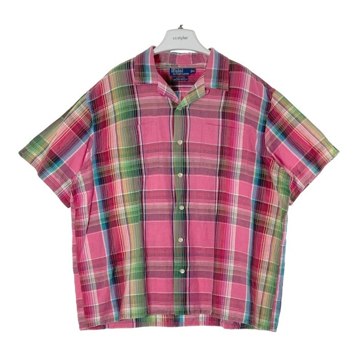 Polo Ralph Lauren ポロラルフローレン ANDY CAMP リネンコットン チェック 半袖 オープンカラーシャツ ピンク sizeXL 瑞穂店