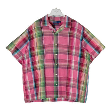 Polo Ralph Lauren ポロラルフローレン ANDY CAMP リネンコットン チェック 半袖 オープンカラーシャツ ピンク sizeXL 瑞穂店