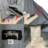 80's STUSSY ステューシー コットンシャツ 長袖 ライトブルー USA製 黒タグ オールド Size L 福生店