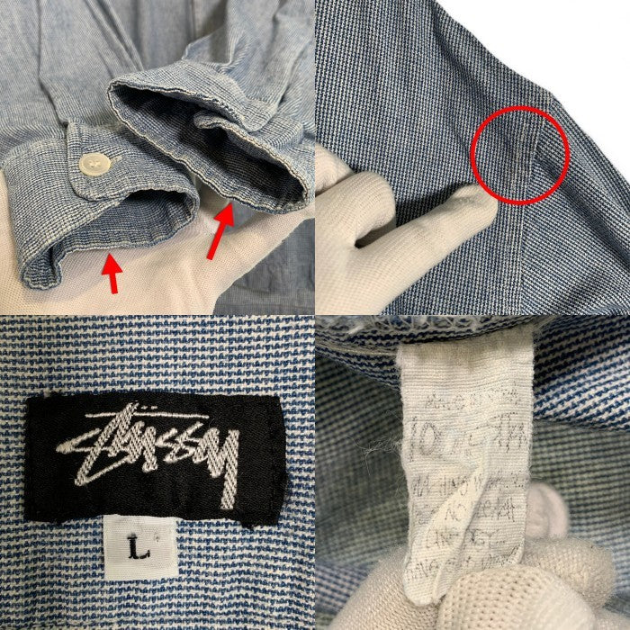 80's STUSSY ステューシー コットンシャツ 長袖 ライトブルー USA製 黒タグ オールド Size L 福生店