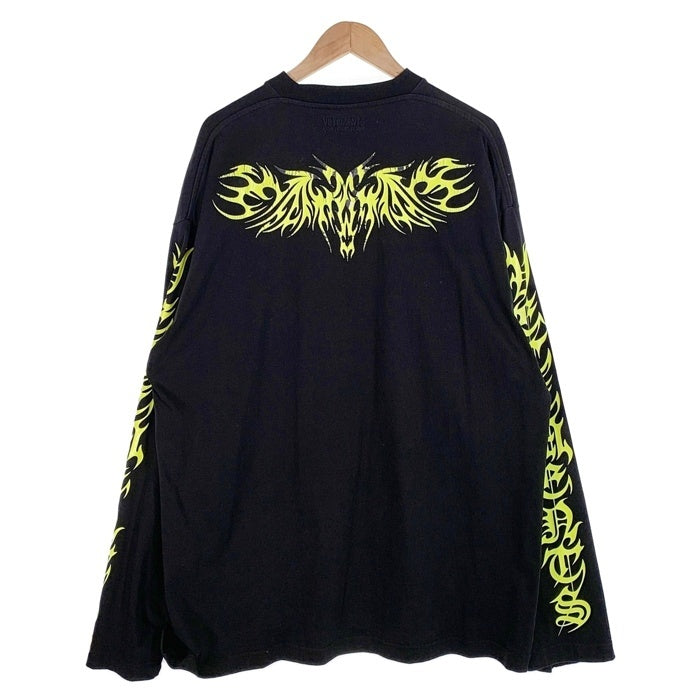 VETEMENTS ヴェトモン 21AW オーバーサイズ ゴシックプリント ロングスリーブTシャツ ヘビーウェイト ブラック UA52TR590X Size M 福生店