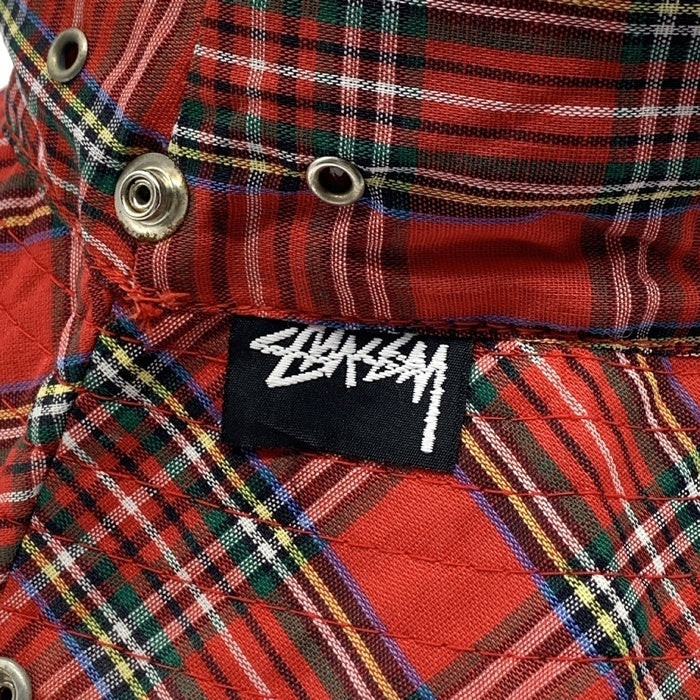 80-90's STUSSY ステューシー チェックロールアップハット スナップボタン レッド USA製 黒タグ Size L 福生店