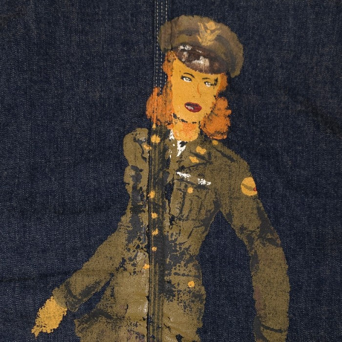 HELLER’S CAFE ヘラーズカフェ 1950's Military Art Denim Coverall デニムカバーオール アートプリント  インディゴ Size 38 福生店