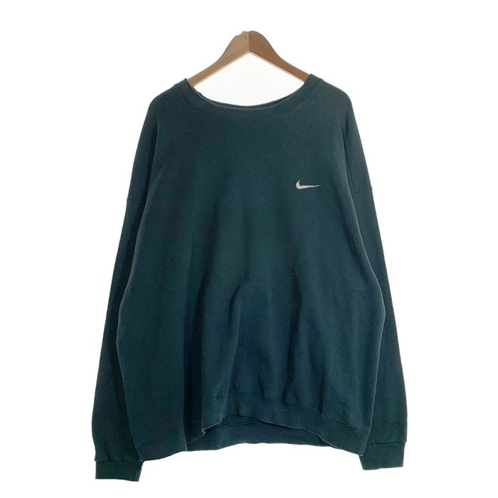 90's NIKE ナイキ クルーネック スウェットトレーナーワンポイント ロゴ刺繡 白タグ グリーン Size XXL 福生店