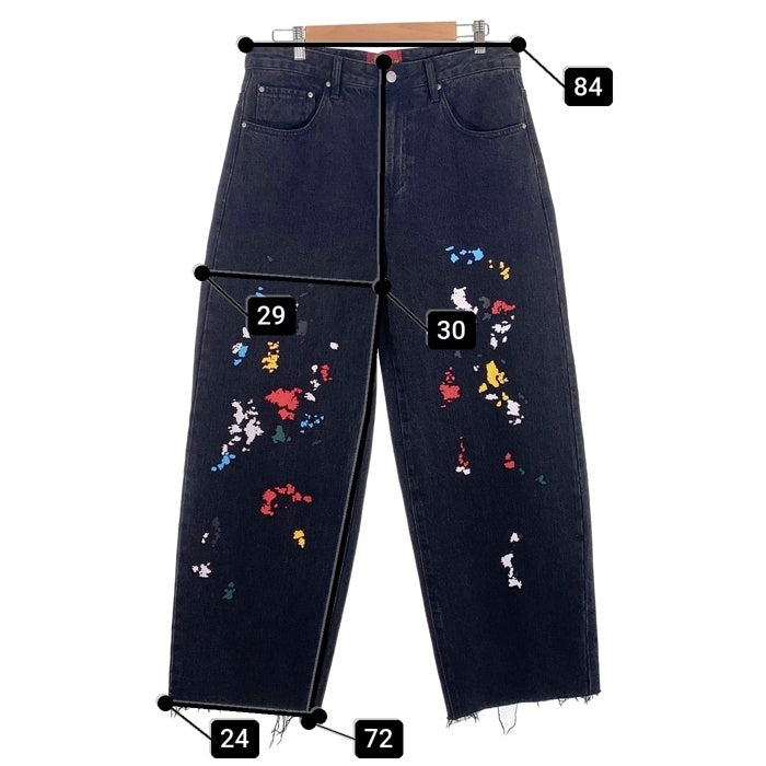Mutimer ペンキ加工 ブラックデニム ワイドパンツ 裾カットオフ Size 32 福生店