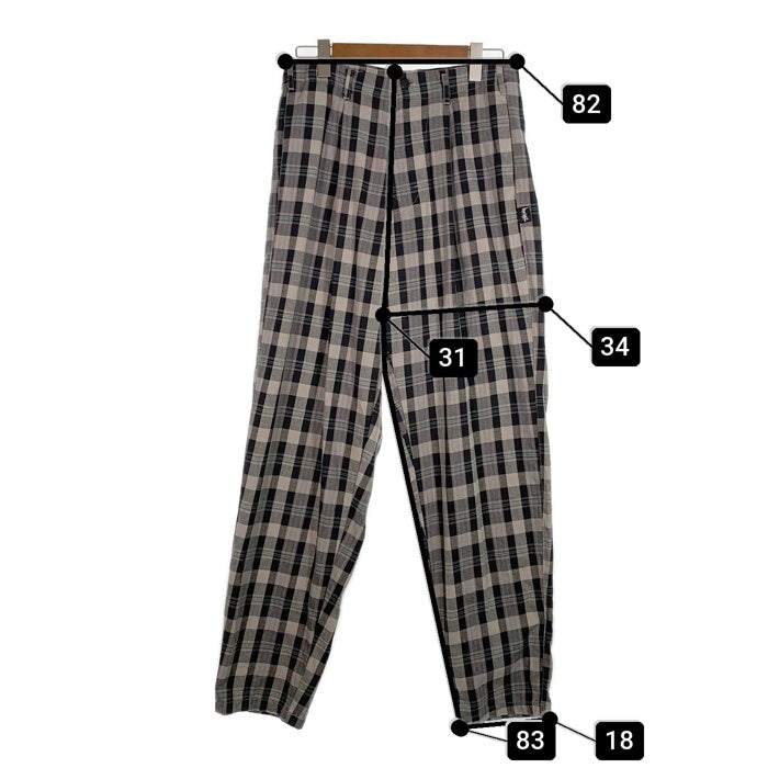 80's STUSSY ステューシー コットン チェック柄 1タックスラックス パンツ ブラック グレー USA製 黒タグ Size 32 福生店