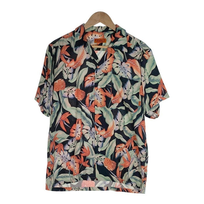 CALEE キャリー オープンカラーレーヨンシャツ アロハ ブラック ハイビスカス Size L 福生店