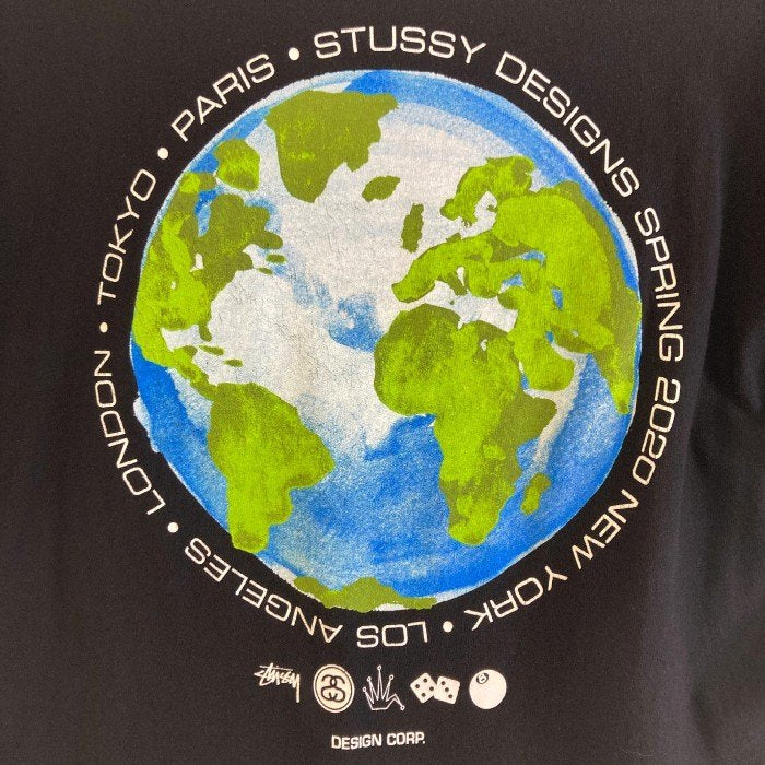 STUSSY ステューシー GLOBAL DESIGN CORP 地球 バックプリント ブラック sizeL 瑞穂店