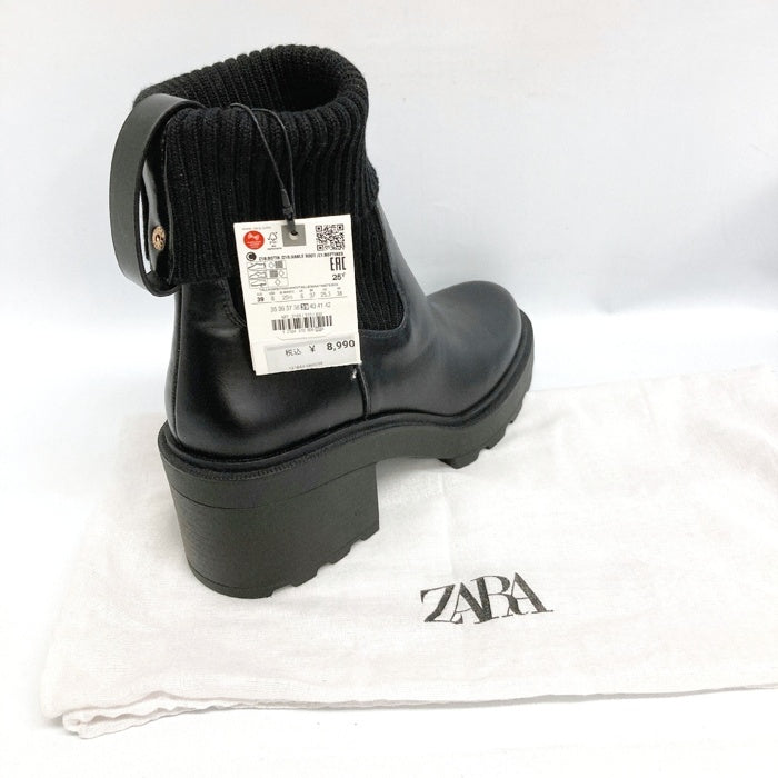 ZARA ザラ タグ付き トラックソールリブソックスブーツ 2164 310 800 ブラック size39 瑞穂店