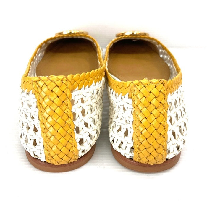 TORY BURCH トリーバーチ レザー編み込み フラットシューズ イエロー ホワイト Size US7 (24cm) 瑞穂店