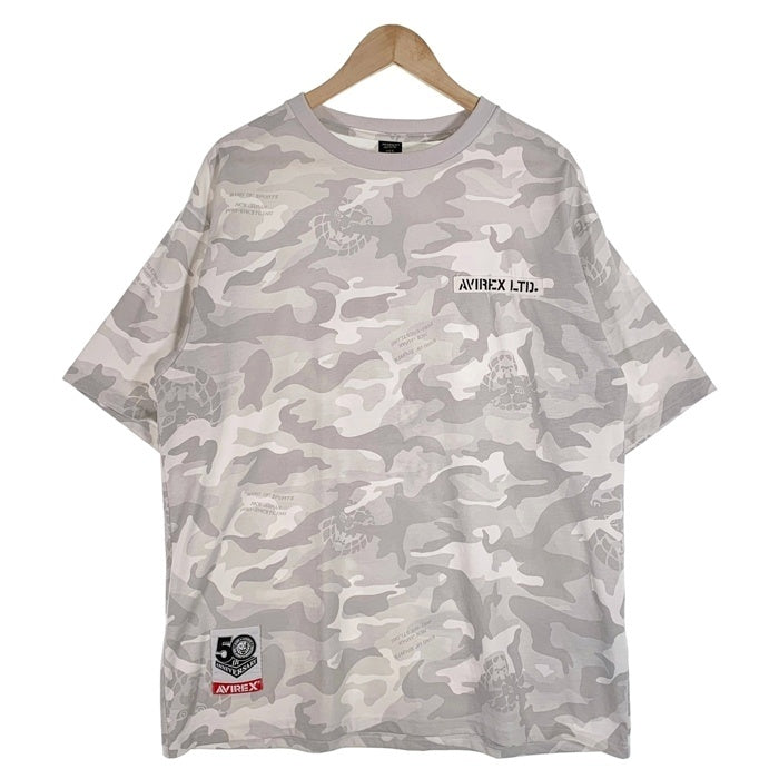 AVIREX アヴィレックス 新日本プロレス50周年記念 CAMO カモフラージュ プリントTシャツ ホワイト 6123480 Size 2XL 福生店