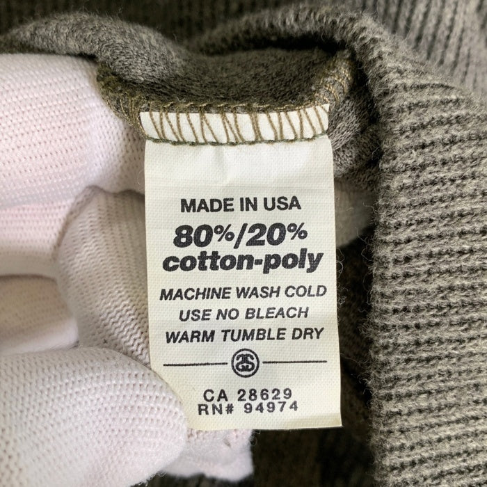 90's STUSSY ステューシー ショーンフォントロゴ刺繡 コットンポリ Vネック ニットセーター オリーブ USA製 紺タグ Size L 福生店