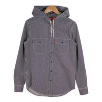 SUPREME シュプリーム 12AW Hooded Denim Shirt ヒッコリーストライプ フーデッド シャツ ネイビー ホワイト Size S 福生店