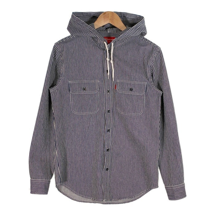 SUPREME シュプリーム 12AW Hooded Denim Shirt ヒッコリーストライプ フーデッド シャツ ネイビー ホワイト Size S 福生店