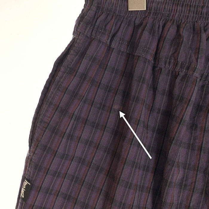80-90's STUSSY ステューシー チェック柄 テーパードイージーパンツ パープル USA製 黒タグ Size XL 福生店