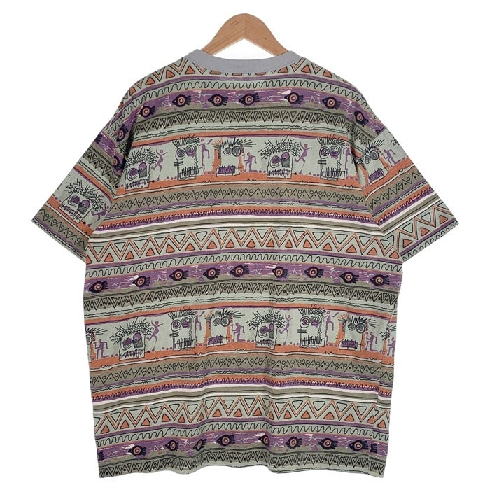80's STUSSY ステューシー オーバープリント ボーダーポケットTシャツ 総柄 マルチ USA製 黒タグ Size L 福生店