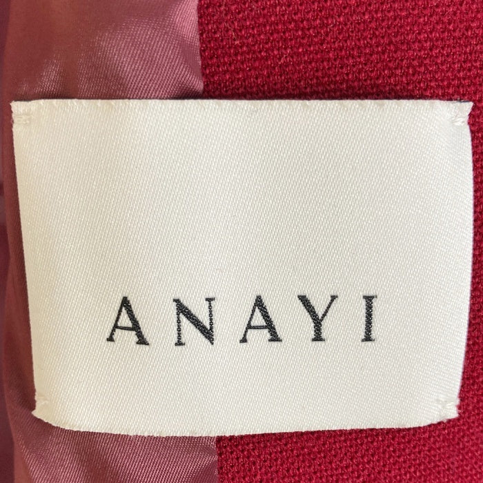 ANAYI アナイ 3ボタン ノーカラージャケット レッド size36 瑞穂店