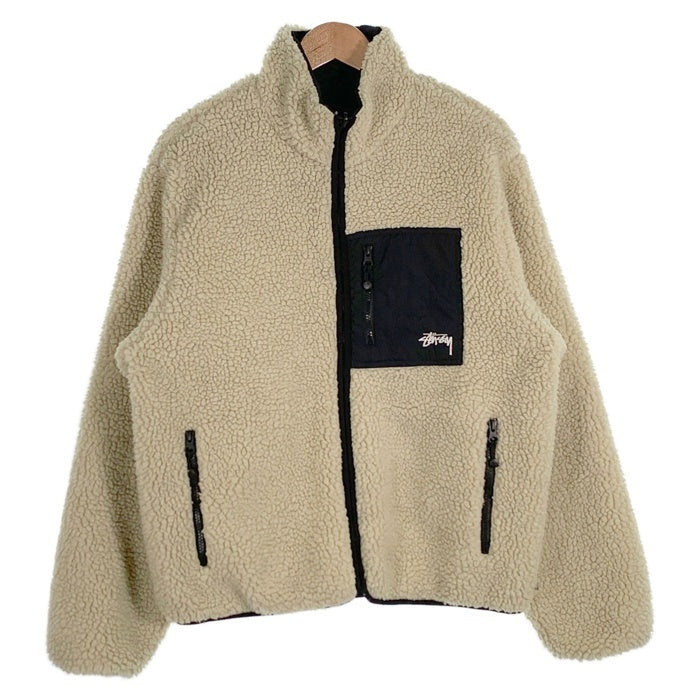 STUSSY ステューシー 8 Ball Sherpa Jacket エイトボール シェルパフリースジャケット ボア リバーシブル ナチュラル ブラック 118498 Size M 福生店