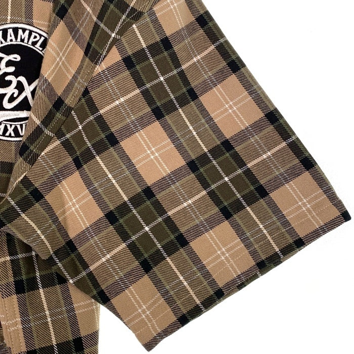 EXAMPLE エグザンプル EX CHECK BIG SILHOUETTE S/S SHIRTS 半袖 チェックシャツ ベージュ Size L 福生店