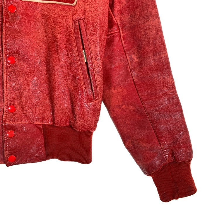 60's 70's DEERFOOT ディアフット ボタン裏 Scovill刻印 レザー ワッペン スタジャン スタジアムジャケット レッド Size 38 福生店