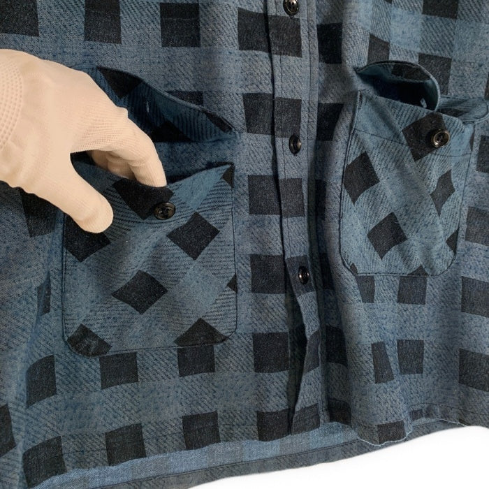 70`s Sears シアーズ Denim doctors デニムドクターズ リメイク プリントフランネルシャツ フラワースタッズ ブルー Size M 相当 福生店