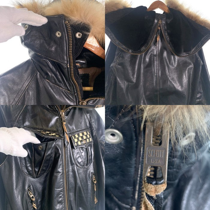 Schott ショット ファーフード レザーライダースジャケット リブ ブラック 牛革 3161012 Size M 福生店