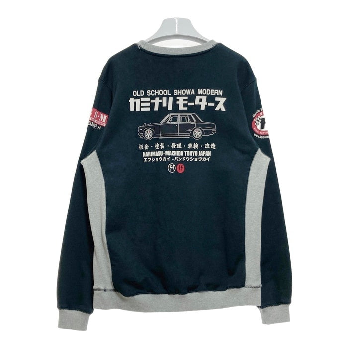 カミナリモータース 前V クルーネックスウェットトレーナー ブラック グレー Size 限定解除 瑞穂店