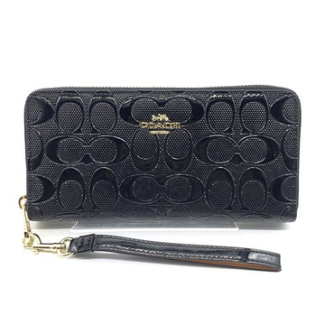 COACH コーチ CV413 シグネチャー パテントレザー ラウンドファスナーウォレット 長財布 ブラック ストラップ 福生店