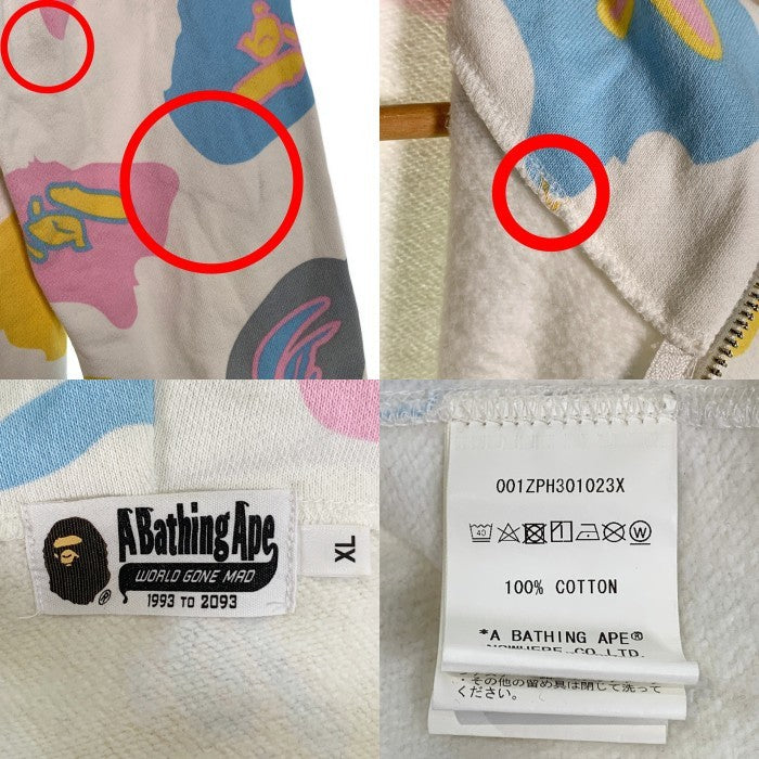 A BATHING APE アベイシングエイプ Shark Zip Hoodie シャーク フルジップアップ スウェットパーカー ホワイト マルチ 001ZPH301023X Size XL 福生店