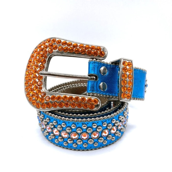 b.b.simon ビービーサイモン スタッズ レザーベルト ブルー オレンジ 6000 Size 36 瑞穂店